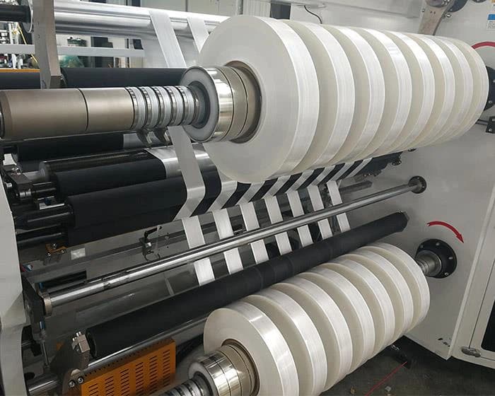 Slit rolls on the rewinder